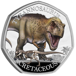 Dinosaurs: Iconic Specimens - Tyrannosaurus Rex 50p coloured Silver 2024 Proof