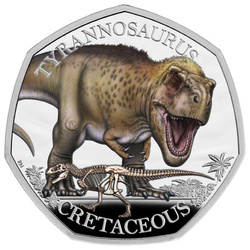 Dinosaurs: Iconic Specimens - Tyrannosaurus Rex 50p coloured Silver 2024 Proof