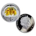 Discover New Zealand: Kowhai colored 1 oz Silver 2021 Proof