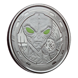 Ghana: Alien colored 1 oz Silver 2022 Black Rhodium Proof