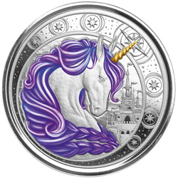 Ghana: Unicorn "Aurora" coloured 1 oz Silver 2023 Proof (coin in card)