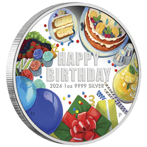 Happy Birthday coloured 1 oz Silver 2024 Proof