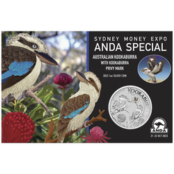 Kookaburra with Kookaburra coloured 1 oz Silver 2023 Privy Mark (Sydney Money Expo Anda Special)