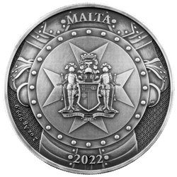 Malta: Knights of the Past gilded 2 oz Silver 2022 High Relief Antiqued Coin