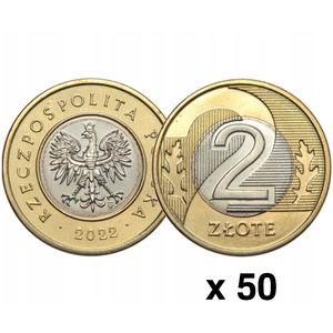 National Bank of Poland: 2 PLN from the Bank Roll Coin (50 pcs) - Random Year 