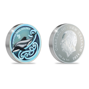 New Zealand: Popoto Maui Dolphin coloured 2 oz Silver 2024 Proof Coin