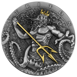 Niue: Triton Gold Plated $5 Silver 2022 High Relief Antiqued Coin