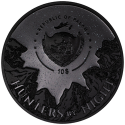 Palau: Hunters by Night - Caiman colored 2 oz Silver 2023 Obsidian Black Ultra High Relief