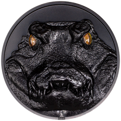 Palau: Hunters by Night - Caiman colored 2 oz Silver 2023 Obsidian Black Ultra High Relief