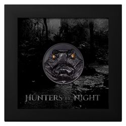 Palau: Hunters by Night - Caiman colored 2 oz Silver 2023 Obsidian Black Ultra High Relief