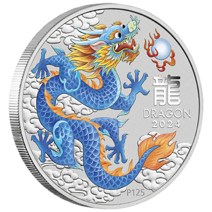 Perth Mint: Lunar III - Year of the Dragon "Blue Dragon" coloured 1 oz Silver 2024(Perth Stamp and Coin Show Special)