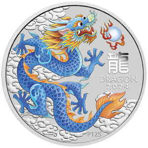 Perth Mint: Lunar III - Year of the Dragon "Blue Dragon" coloured 1 oz Silver 2024(Perth Stamp and Coin Show Special)