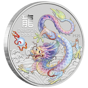 Perth Mint: Lunar III - Year of the Dragon "White Dragon" coloured 1/2 oz Silver 2024 