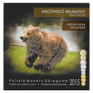 Polish Circulation Coins "Brown Bear" - Coin Set 1 Grosz - 5 PLN 2015