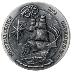 Rwanda: Nautical Ounce - USS Constitution 1 oz Silver 2022 Antique Finish