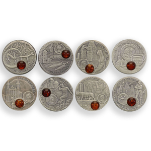 Set of 8 Niue: Amber Route coins oxidized 8 x 1 Dollar Silver 2008-2011