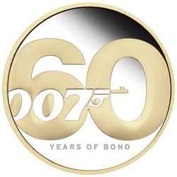 Tuvalu: James Bond 60. anniversary Gold Plated 2 Ounce Silver 2022 Proof 