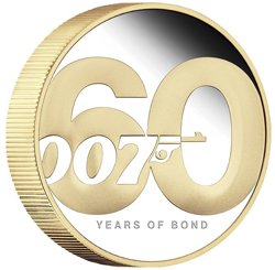 Tuvalu: James Bond 60. anniversary Gold Plated 2 Ounce Silver 2022 Proof 