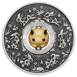 Tuvalu: Lunar III - Year of the Rabbit 1 oz Silver 2023 Rotating Charm Antiqued Coin