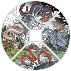 Tuvalu: Year of the Dragon Quadrant Four-Coin Set 1oz Silver 2024 Proof