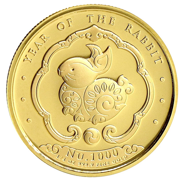Bután: Año Lunar Conejo de color 1/4 oz Oro 2023