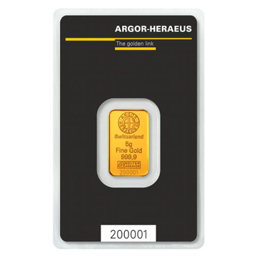 Lingote de Oro Argor Heraeus de 5 Gramos LBMA GD Refiner