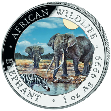 Somalia: African Wildlife - Elephant coloreada 1 oz Plata 2026