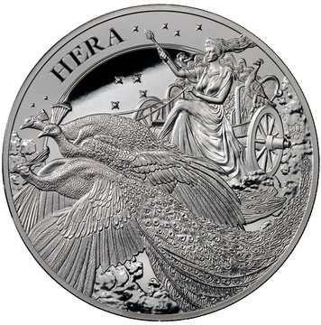 Santa Helena: Diosa - Hera y el Pavo Real 10 oz Plata 2022 Proof