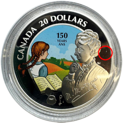 Kanada: 150. Jahrestag der Geburt von L. M. Montgomery kolorierte $20 Silbermünze 2024 Proof (Münze mit einem leichten Kratzer) 