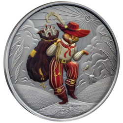 Niue: Fairy Tales - Puss in Boots coloured $1 Silber 2024 High Relief Antiqued Coin	