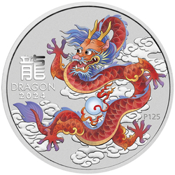 Perth Mint: Lunar III - Year of the Dragon "Red Dragon" coloured 1 oz Silber 2024