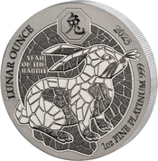 Rwanda: Lunar - Year of the Rabbit 1 oz Platin 2023