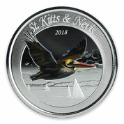 St. Kitts & Nevis: Brown Pelican coloured 1 oz Silver 2018 Proof