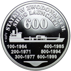 Szczecin Shipyard - 600 Ships Launched Silber 1999 Proof Round 