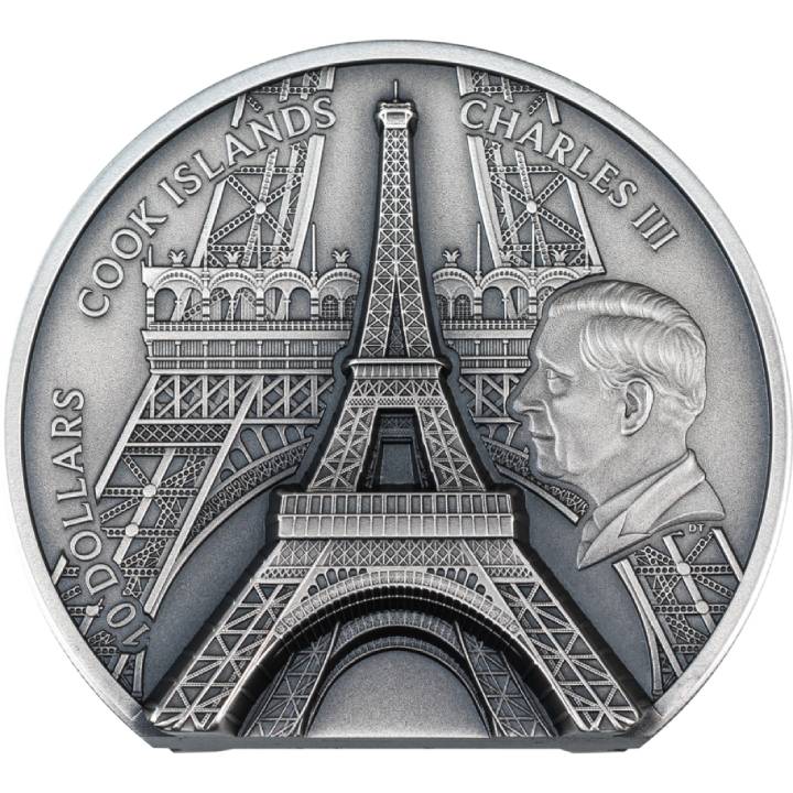  Cook Islands: Eiffel Tower 2 oz Silber 2024 Ultra High Relief Antiqued Coin