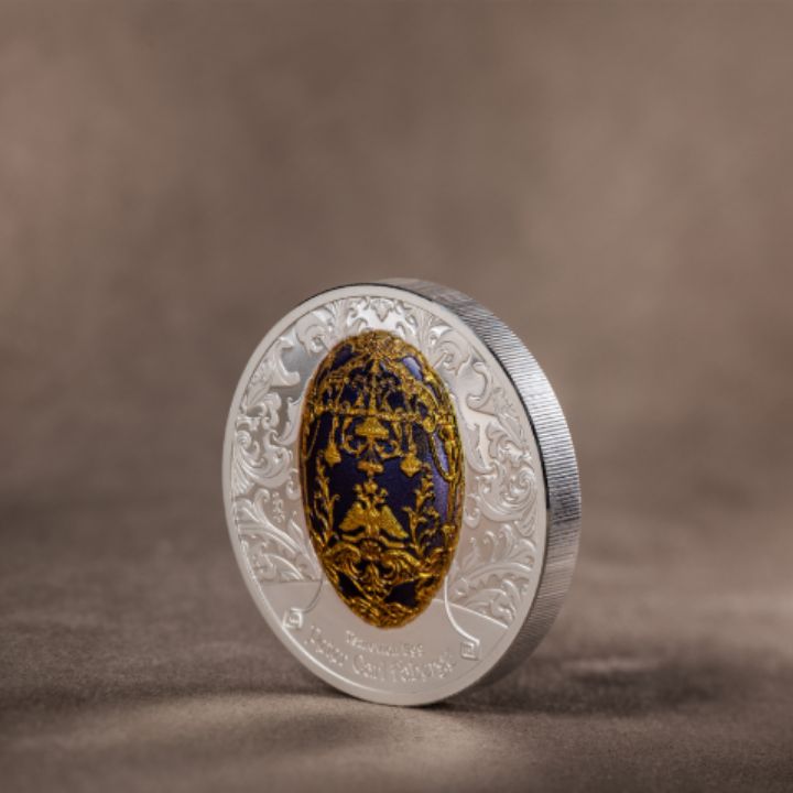  Mongolia: Peter Carl Fabergé – Tsarevich Egg coloured 2 oz Silber 2023 Proof High Relief Coin