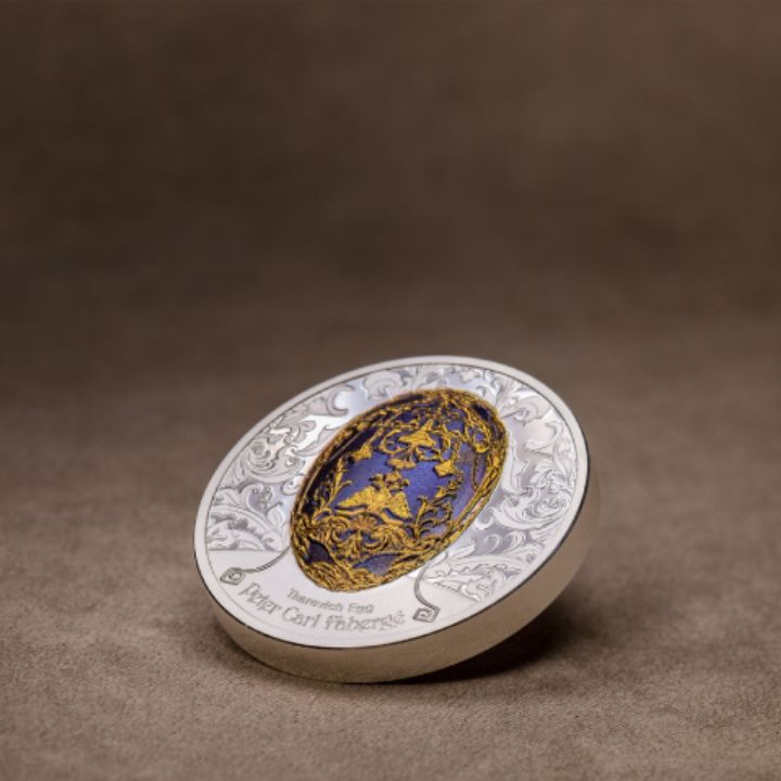  Mongolia: Peter Carl Fabergé – Tsarevich Egg coloured 2 oz Silber 2023 Proof High Relief Coin