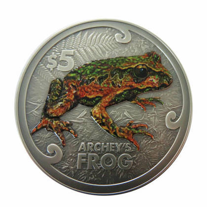 Archey's Frog coloured 2 oz Silver 2021 Antique