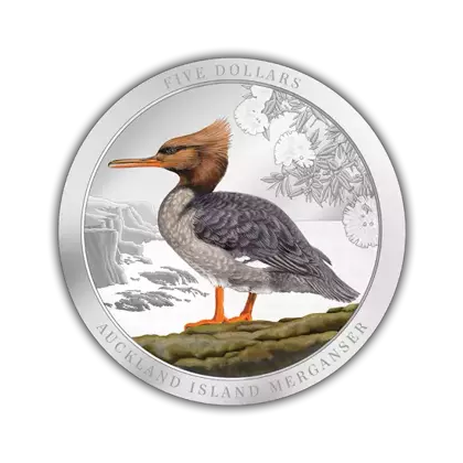 Auckland Island Merganser farbig 2 oz Silber 2021 Proof