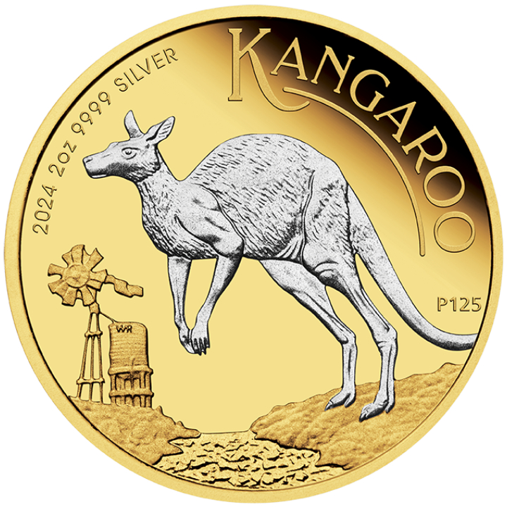 Australian Kangaroo 2 oz Silber 2024 Gilded Coin