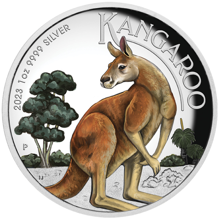 Australian Kangaroo coloured 1 oz Silber 2023 Proof High Relief Coin