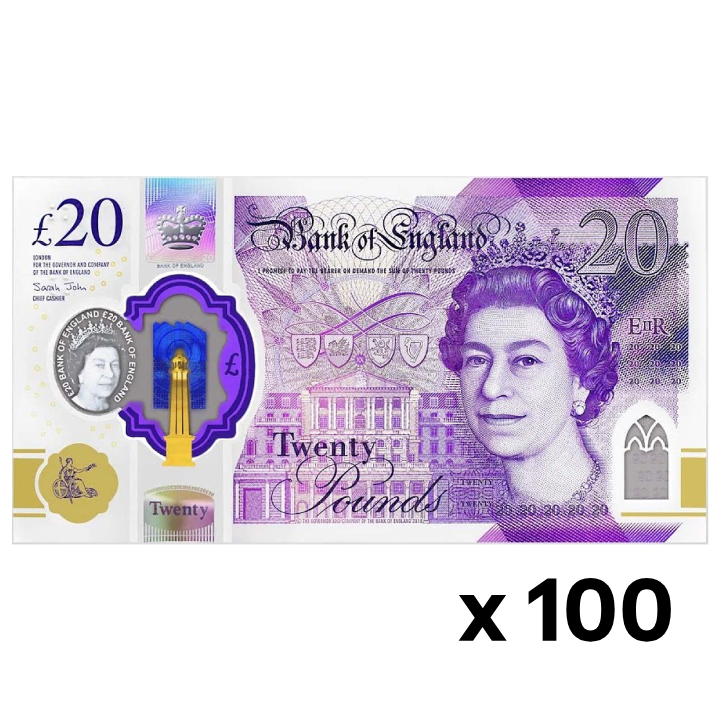 Banknote 20 Great British Pound - Queen Elizabeth II (20 pound / 20 GBP) 100 pcs Circulated 