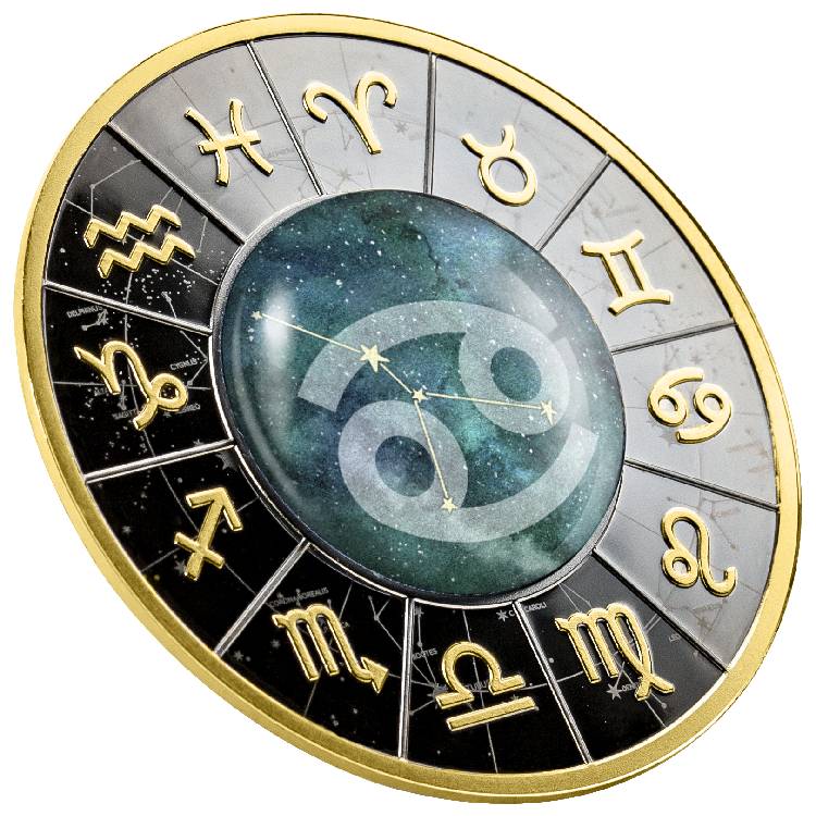 Cameroon: Zodiac Sign - Cancer coloured Silber 2023 Gilded Black Proof Coin