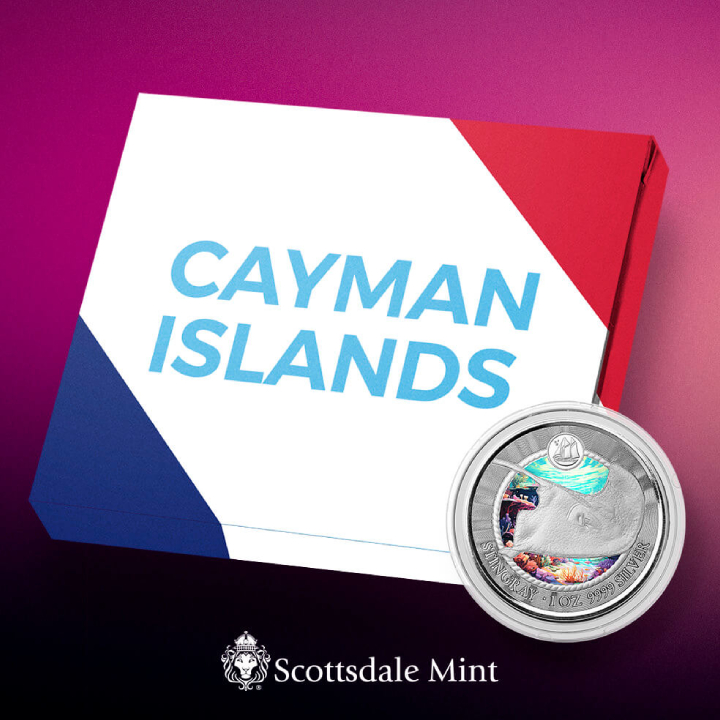 Cayman Islands: Stingray coloured 1 oz Silber 2023 Proof