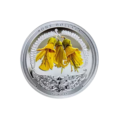 Discover New Zealand: Kowhai coloured 1 oz Silber 2021 Proof