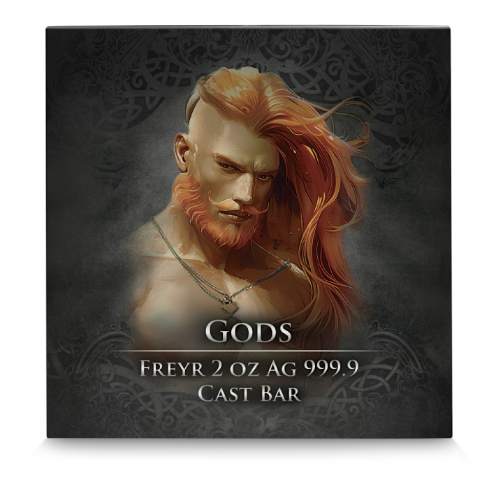 Germania Mint: Gods - Freyr coloured 2 oz Silver 2024 Bar Antique Finish