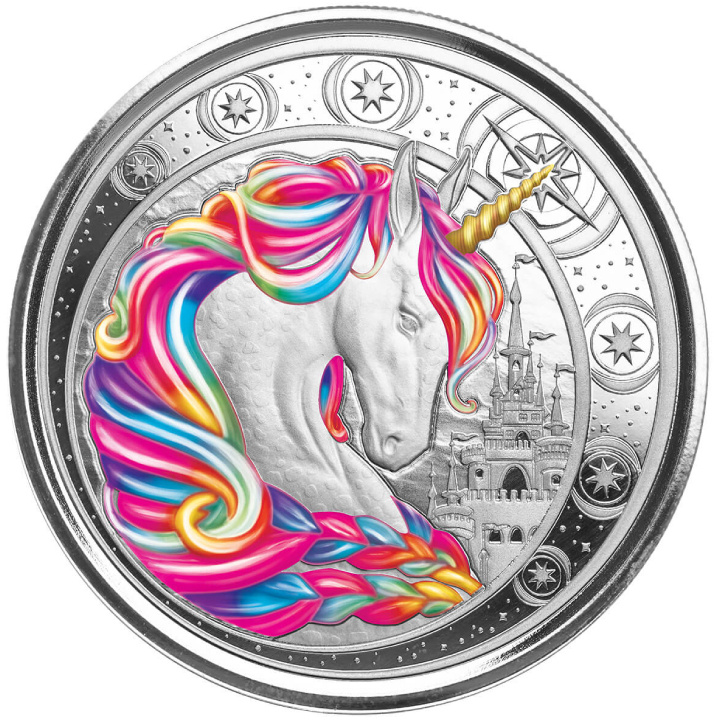 Ghana: Unicorn "Blossom" coloured 1 oz Silver 2023 Proof (coin in card)