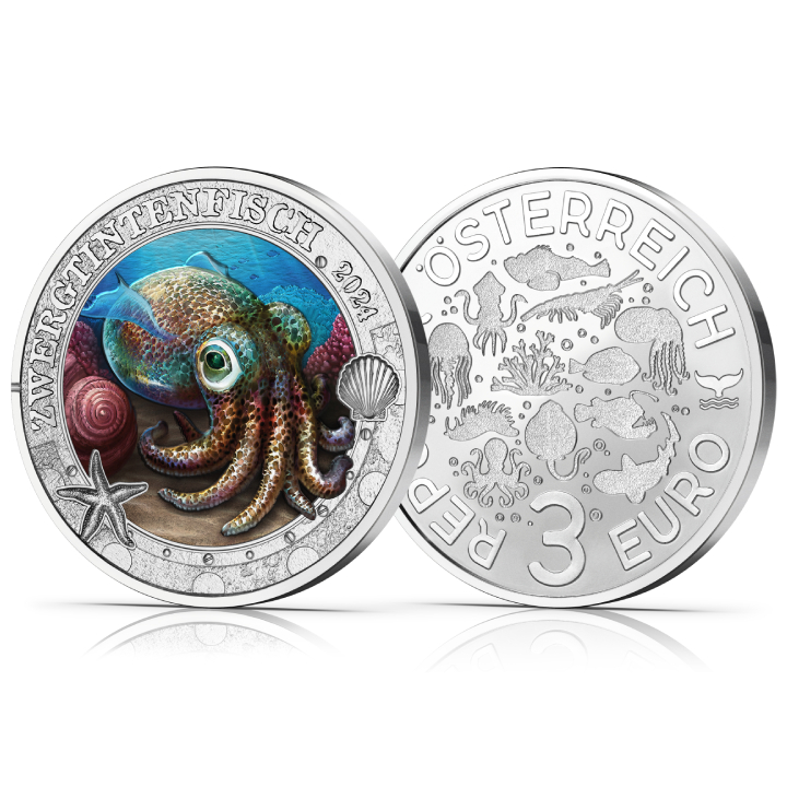 Hawaiian Bobtail Squid coloured 3 Euro Copper 2024