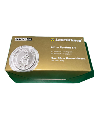 Leuchtturm - ULTRA PERFECT FIT ROUND CAPSULES ULTRA coin capsules Perfect Fit for 2 oz Silver The Queen's Beasts / The Royal Tudor Beasts pack of 10