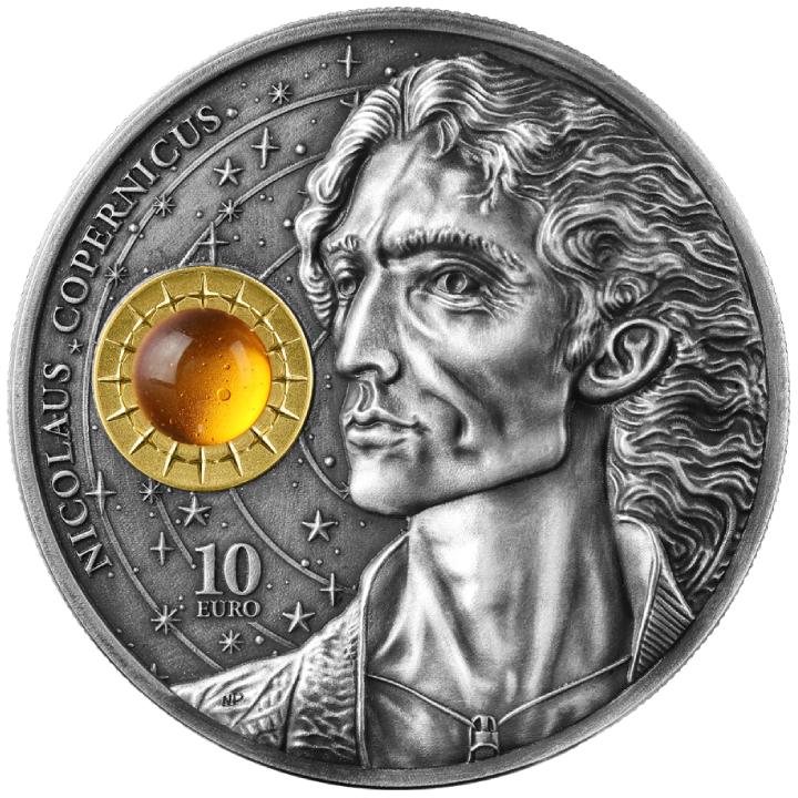 Malta: Copernicus 2 oz Silber 2023 Gilded Antique Finish Coin